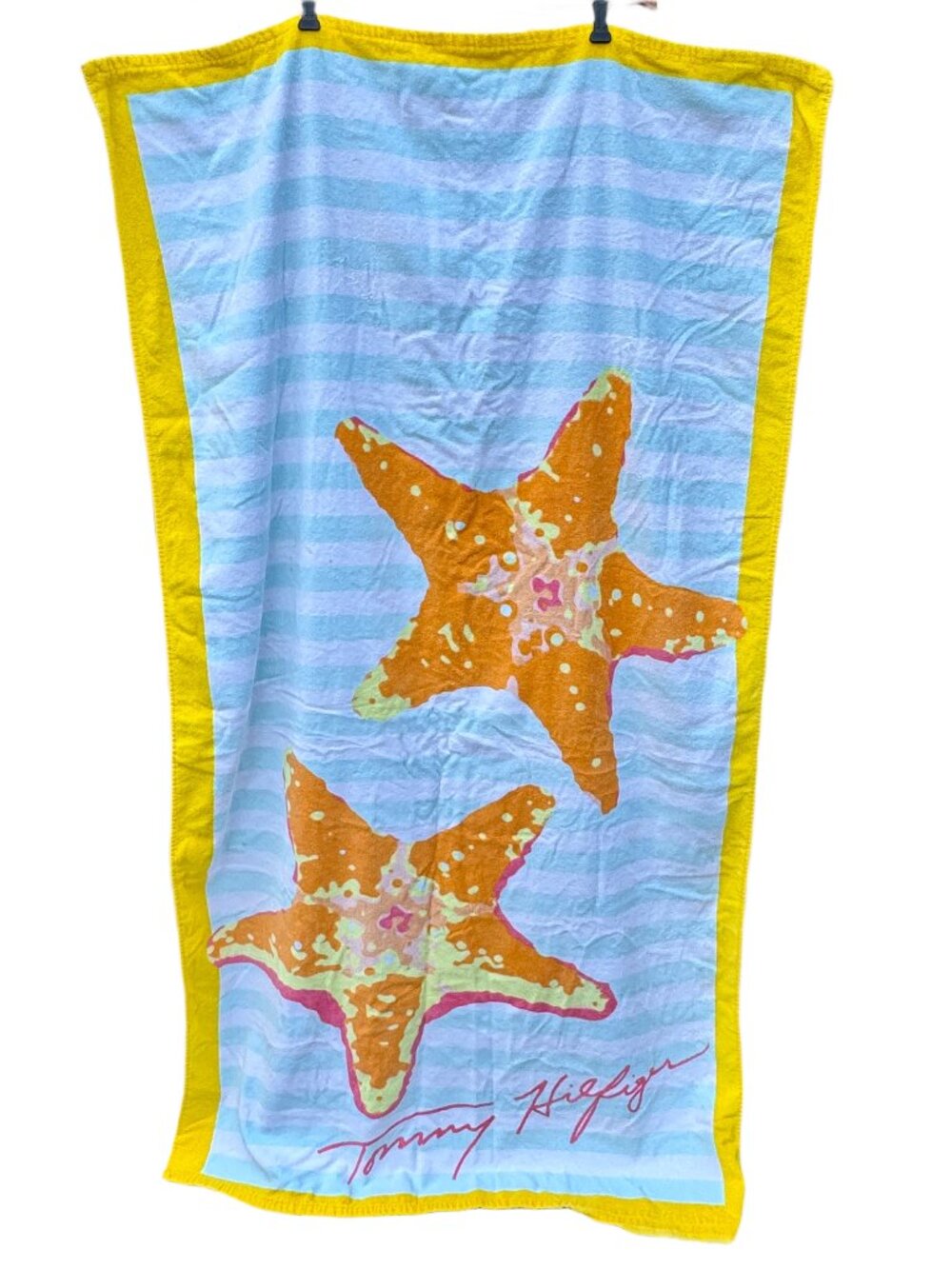 Tommy Hilfiger Beach Towel Starfish Yellow Border 100% Cotton